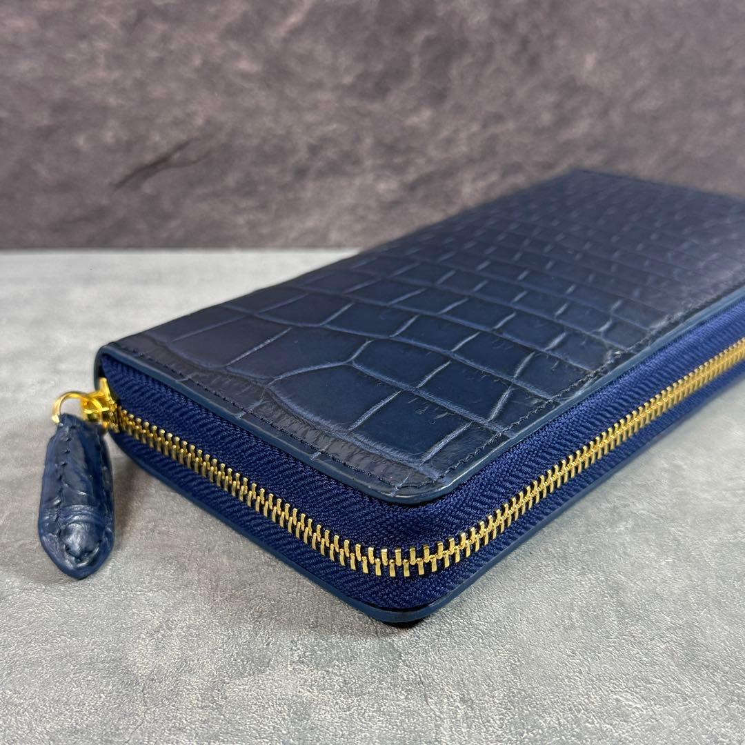 クロコダイル 長財布 ネイビー 紺色 希少 ワニ革 メンズ レディース