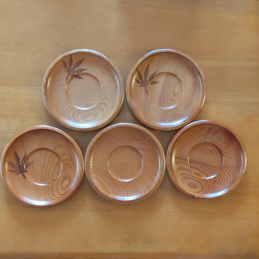 屋久杉　茶托　工芸　5枚組　桐箱入り