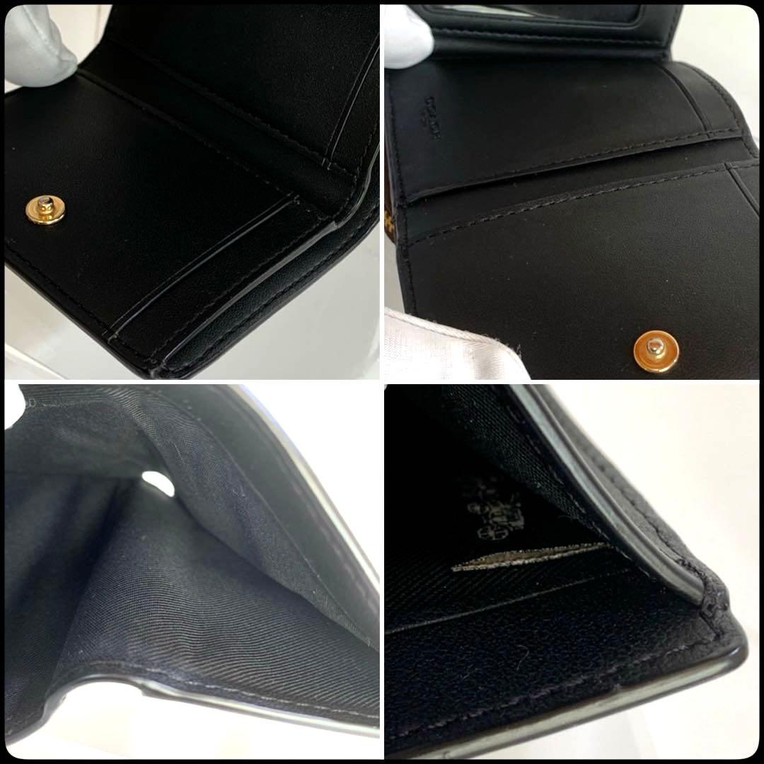 COACH コーチ 三つ折り ミニ財布 ダークブラウン×ブラック PVC レザー