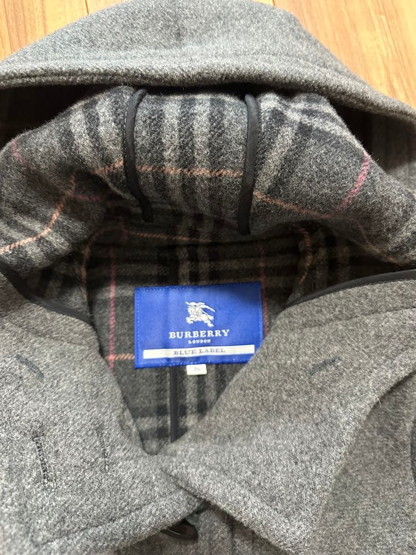 バーバリーブルーレーベル ウールダッフルコート ノバチェック ロングコート 36