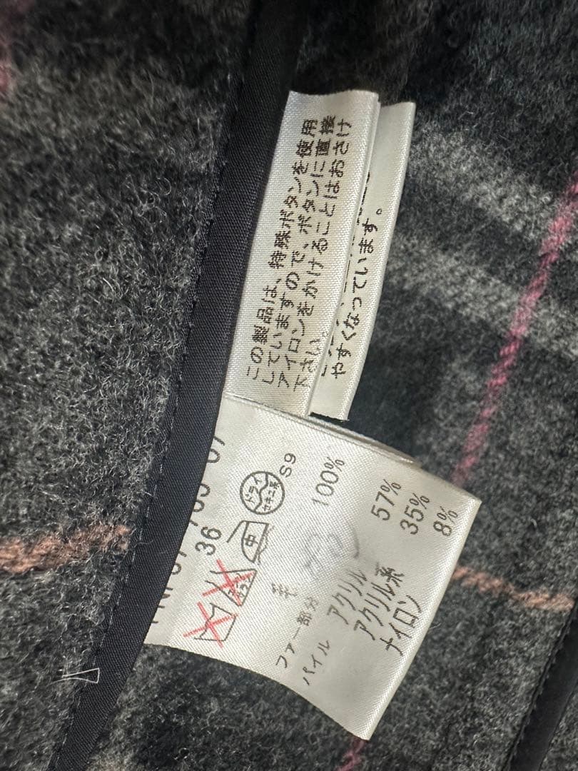 バーバリーブルーレーベル ウールダッフルコート ノバチェック ロングコート 36