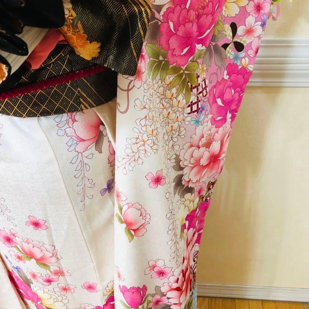 振袖フルセット‼️振袖ブランドLakokuIa❤️白地ピンク花々金彩 小物付 秀品‼️