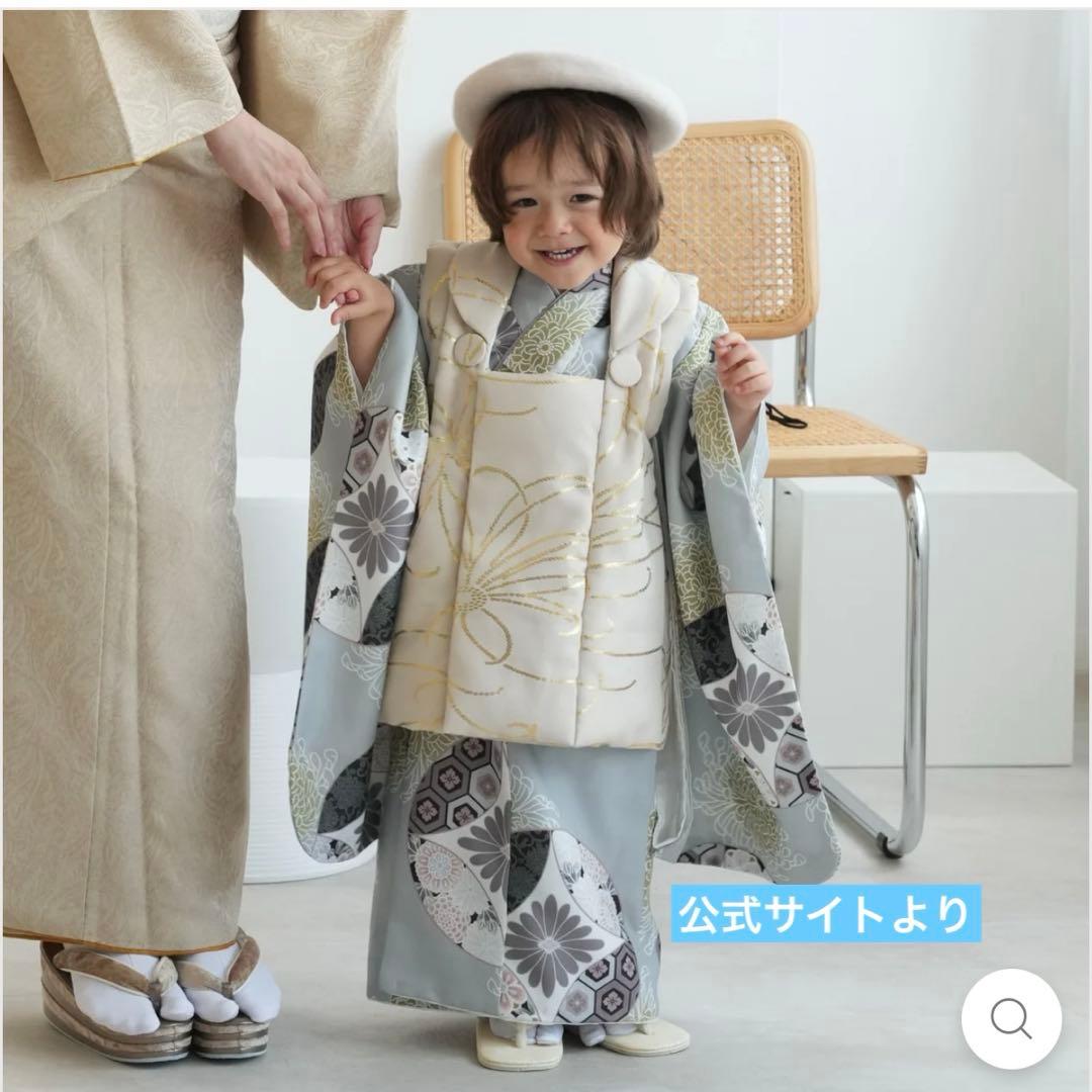 七五三 3歳 男の子 ベージュ 金彩×ミント七宝 ひよこ商店 被布 着物 セット