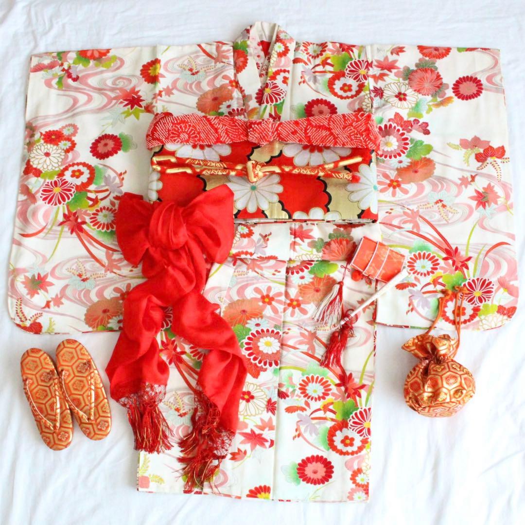 七五三 ひなまつり 5歳 7歳 女の子 子供 アンティーク 着物 帯 セット