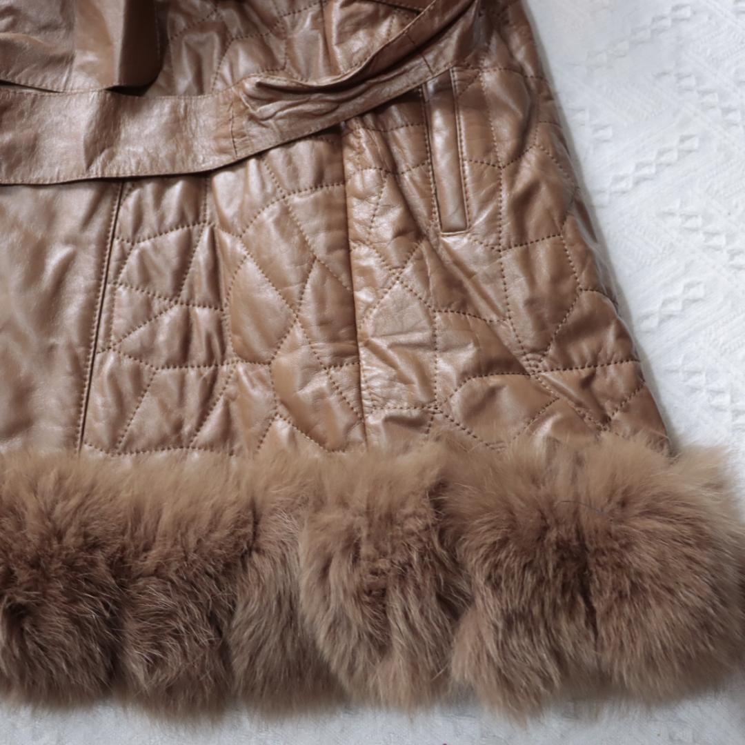 豪華ボリュームファー　レザージャケット　ロングコート　ガウンコート