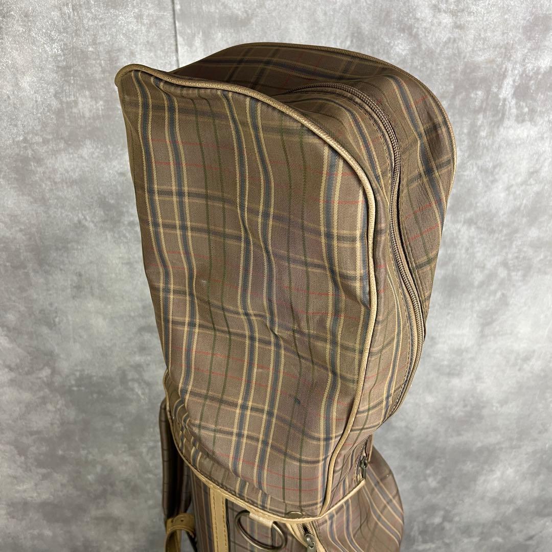 良品　ミズノ　キャディバッグ　3分割　カート式　チェック柄　一部レザー　チャーム