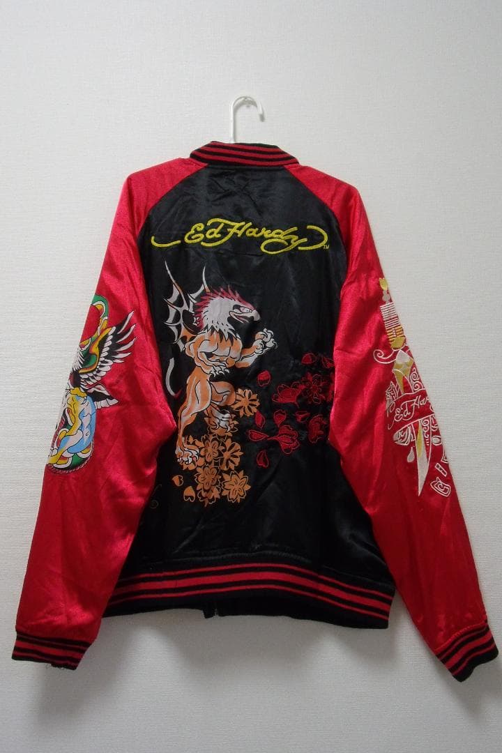 わ*さ様 【2XL】エドハーディーEd Hardy スカジャン 鷹蛇スカル剣 プ