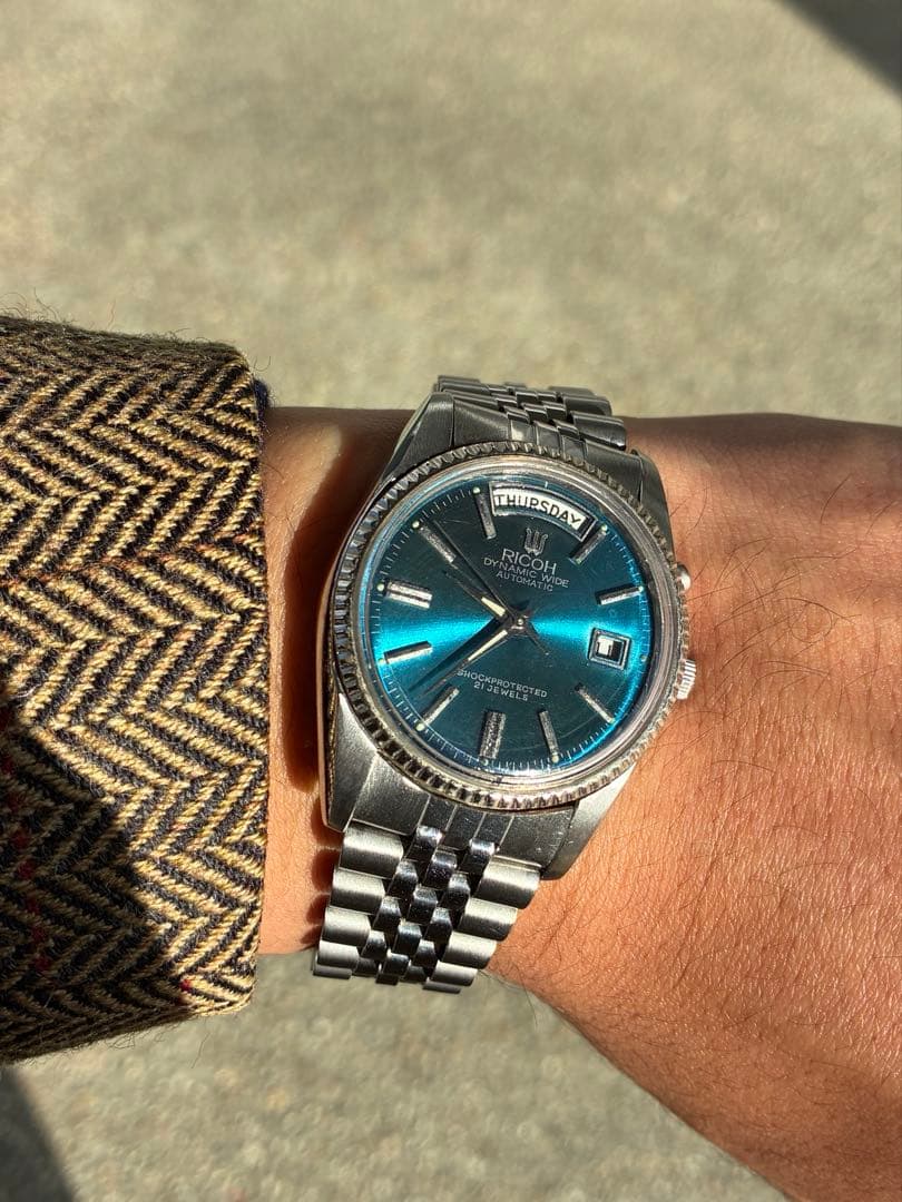 RICOH リコー Dynamic Wide 自動巻き デイデイト 青文字盤