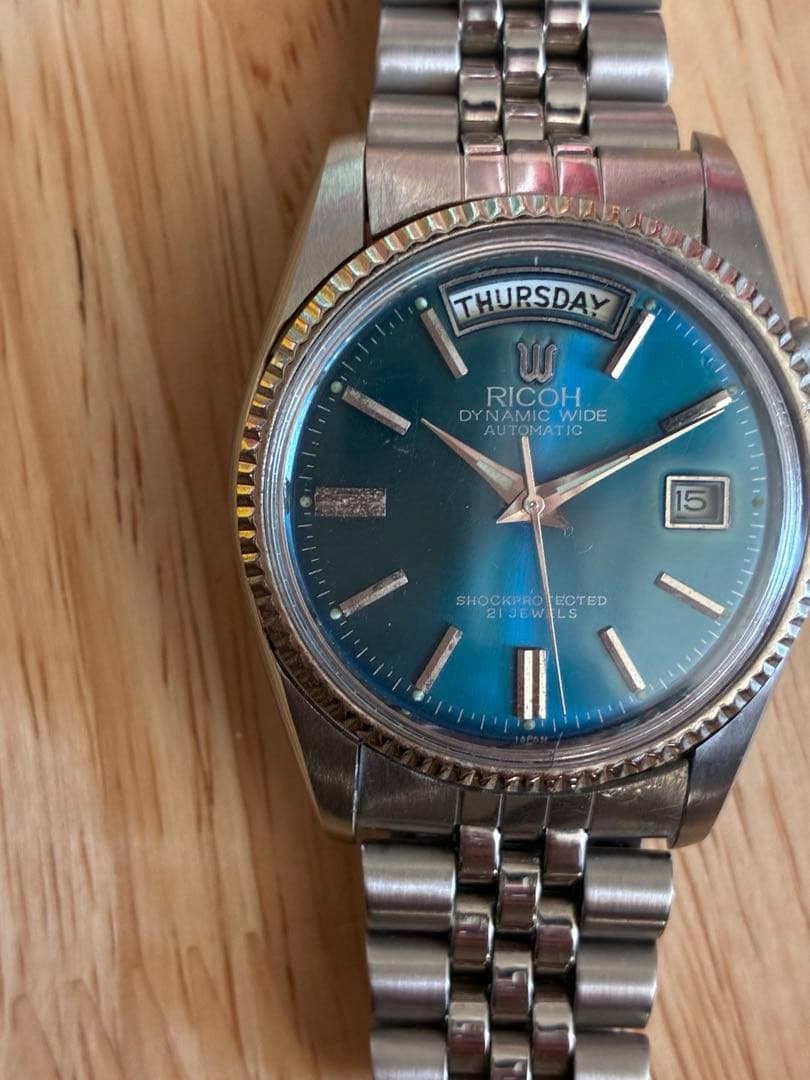 RICOH リコー Dynamic Wide 自動巻き デイデイト 青文字盤