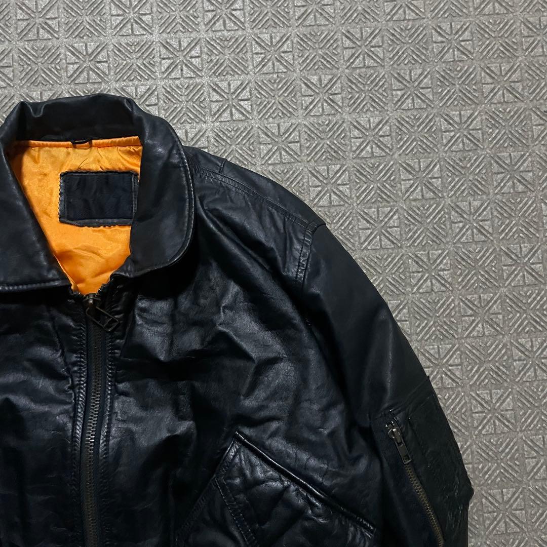希少Y2K OPIUM 短丈 本革 レザー ボンバー MA-1 CWU-45P