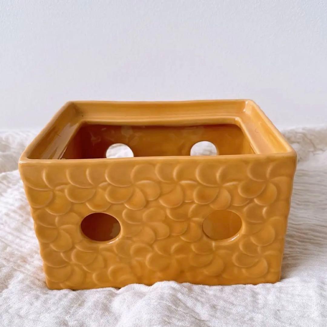 【新品】ジェンガラケラミック イエロー 七輪焼き 鉢カバー インテリア