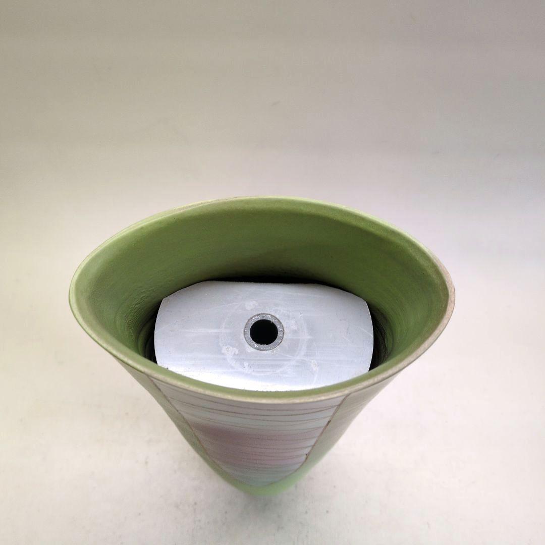 若草色の手造り花器　池坊好み　池坊花器