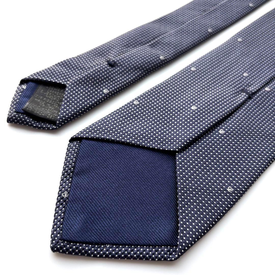 ꧁美品꧂ ロエベ ネクタイ 無地 ソリッドタイ アナグラム Lロゴ ネイビー