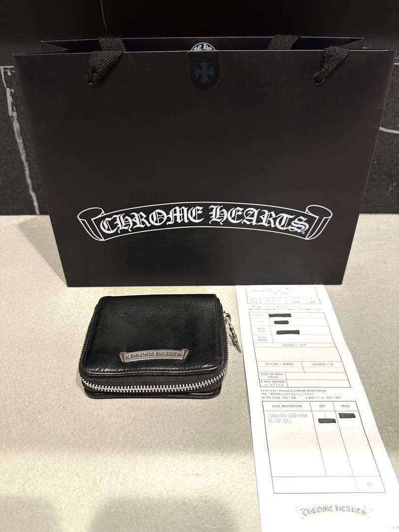 【インボイス原本あり】クロムハーツSQ ZIP BILLレザー ウォレット 財布