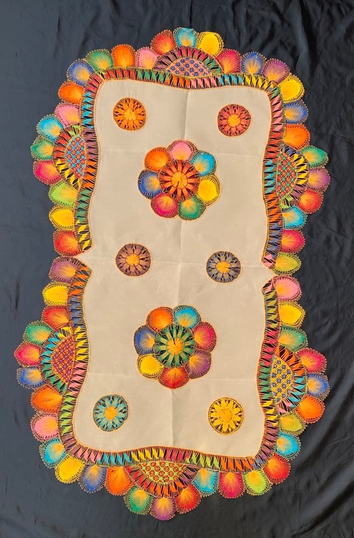 希少テーブルクロス　パラグアイ伝説織　色鮮やかニャンドゥティレース　長方形　大判