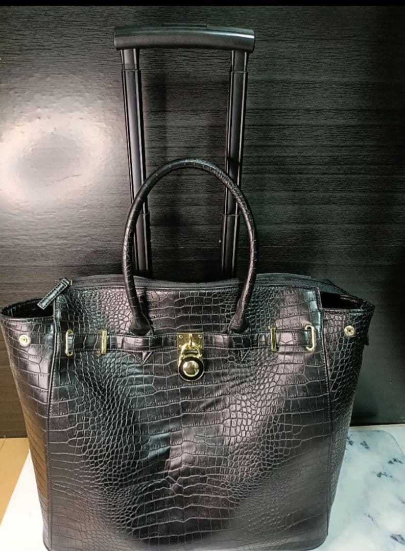 cooco クーコ　クロコ型押しキャリーカート　アルミハンドル　2way 黒