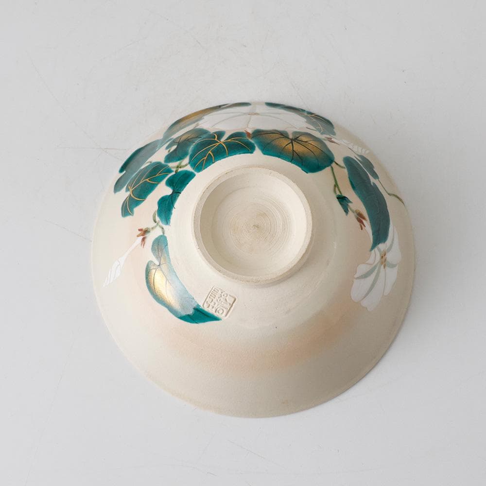 九谷焼 萌春 能瀬三惠子 作 色絵夕顔 平茶碗 茶道具 共箱