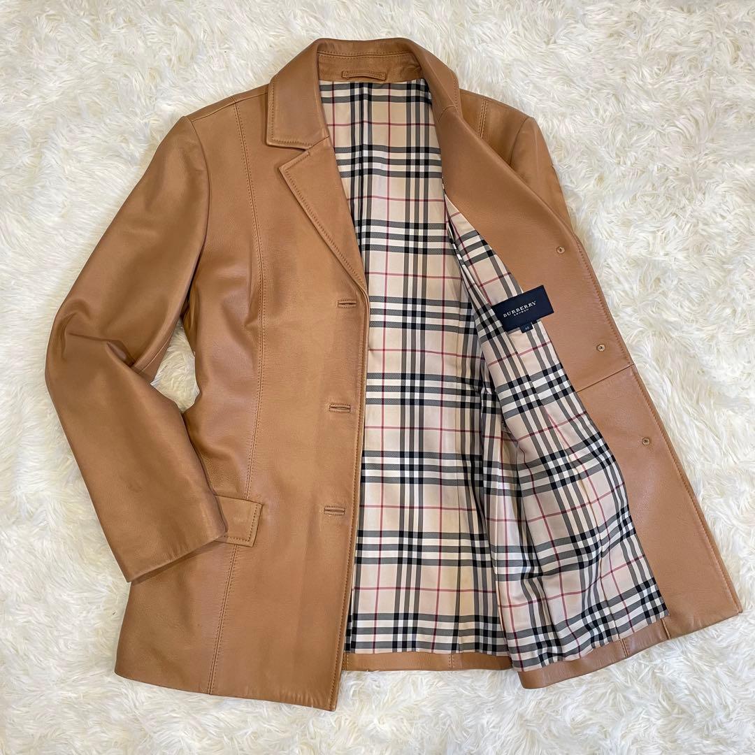 BURBERRY LONDON ノバチェック ラムレザー ジャケット キャメル