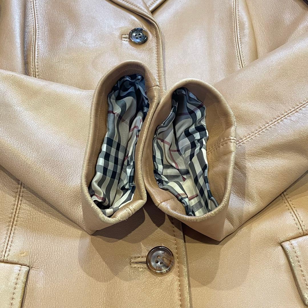 BURBERRY LONDON ノバチェック ラムレザー ジャケット キャメル