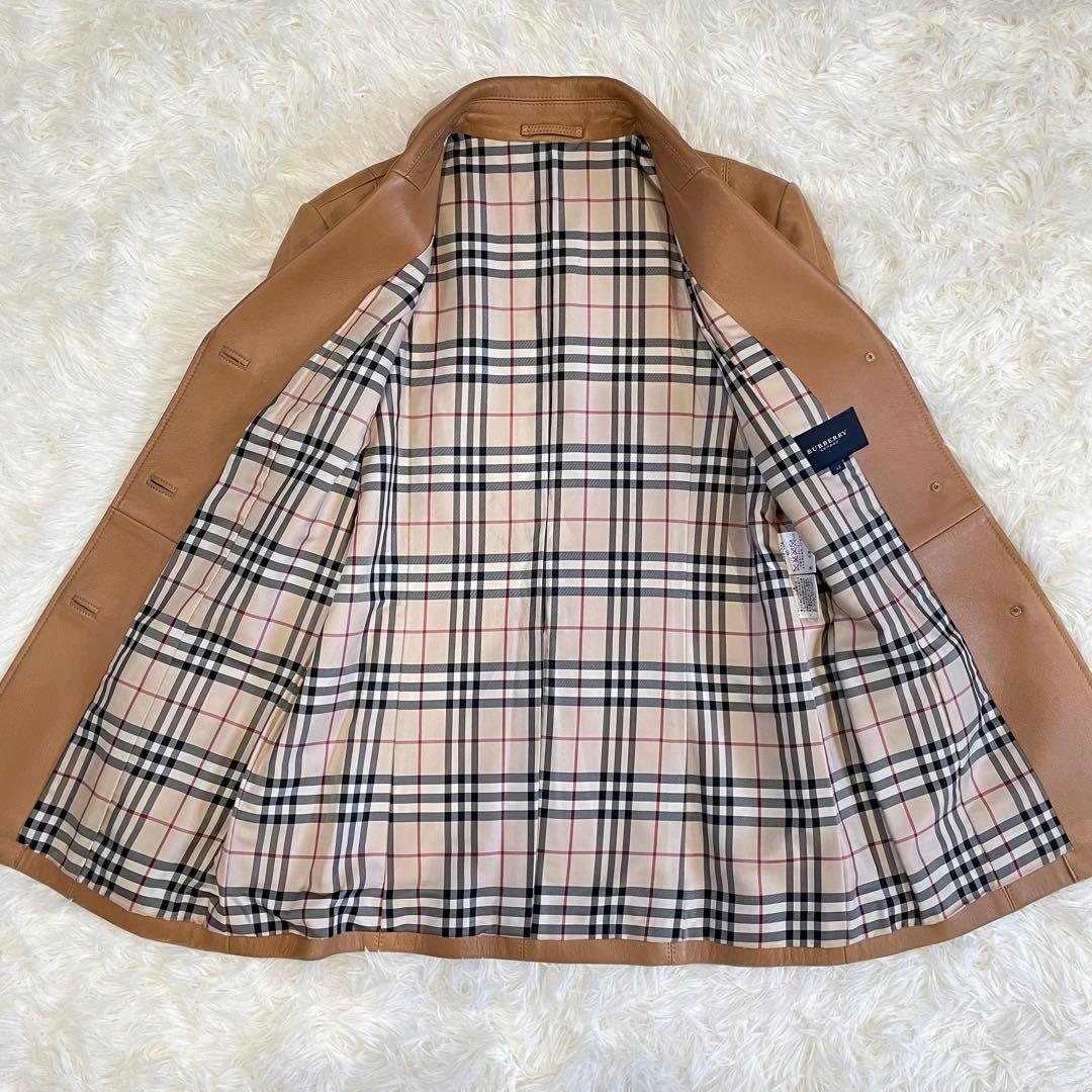 BURBERRY LONDON ノバチェック ラムレザー ジャケット キャメル