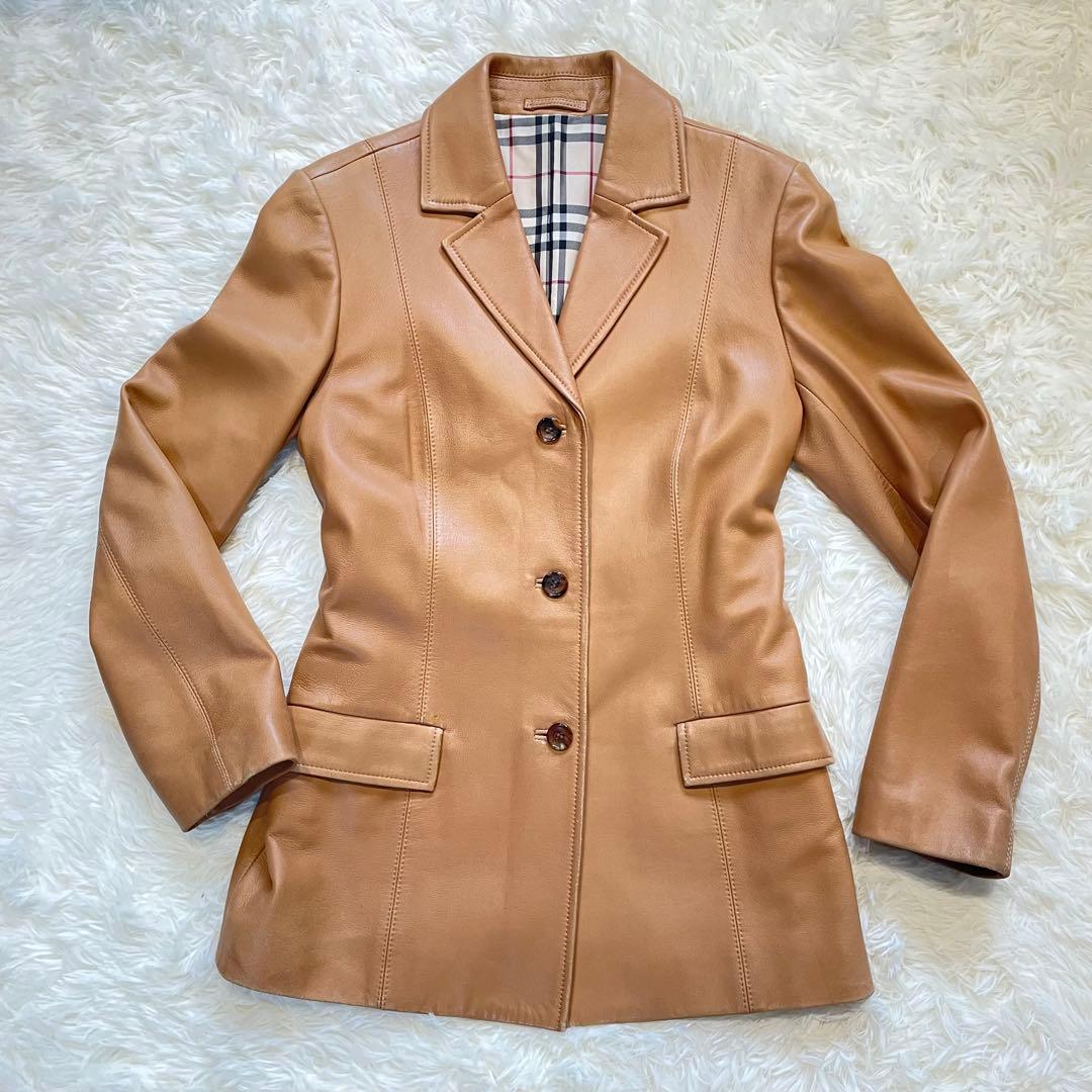 BURBERRY LONDON ノバチェック ラムレザー ジャケット キャメル