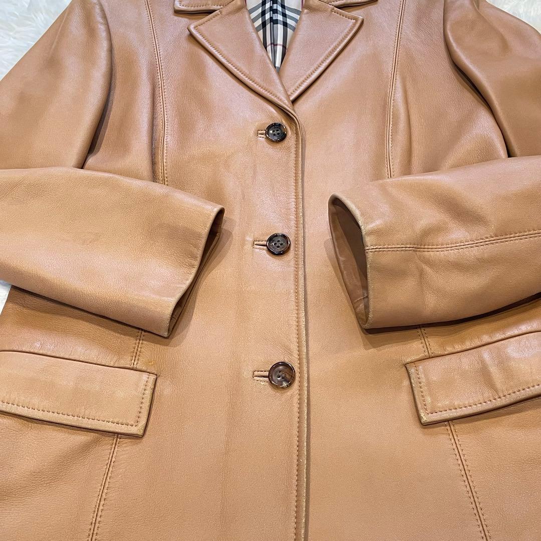 BURBERRY LONDON ノバチェック ラムレザー ジャケット キャメル