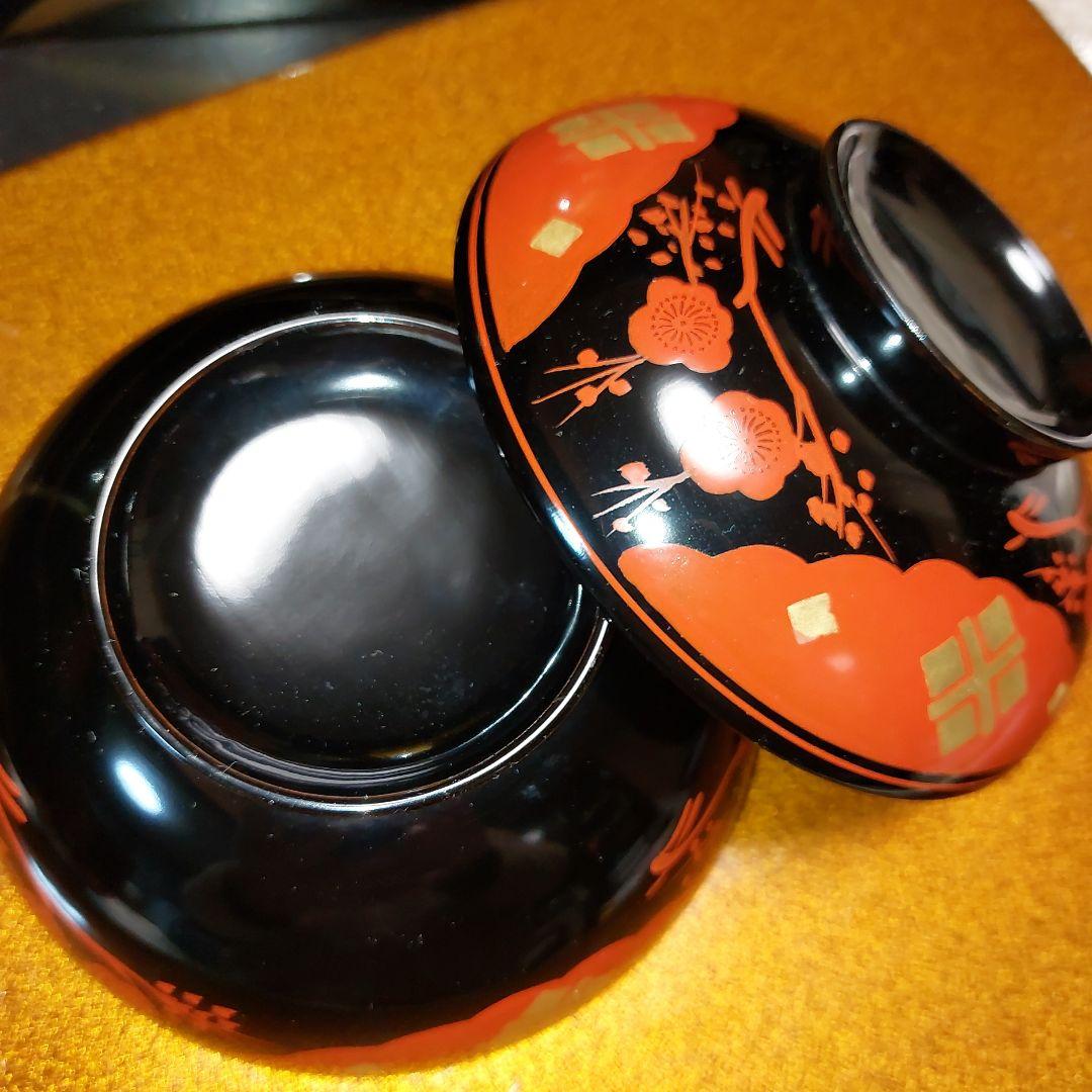 輪島塗正法寺梅椀くり貫き大型五客