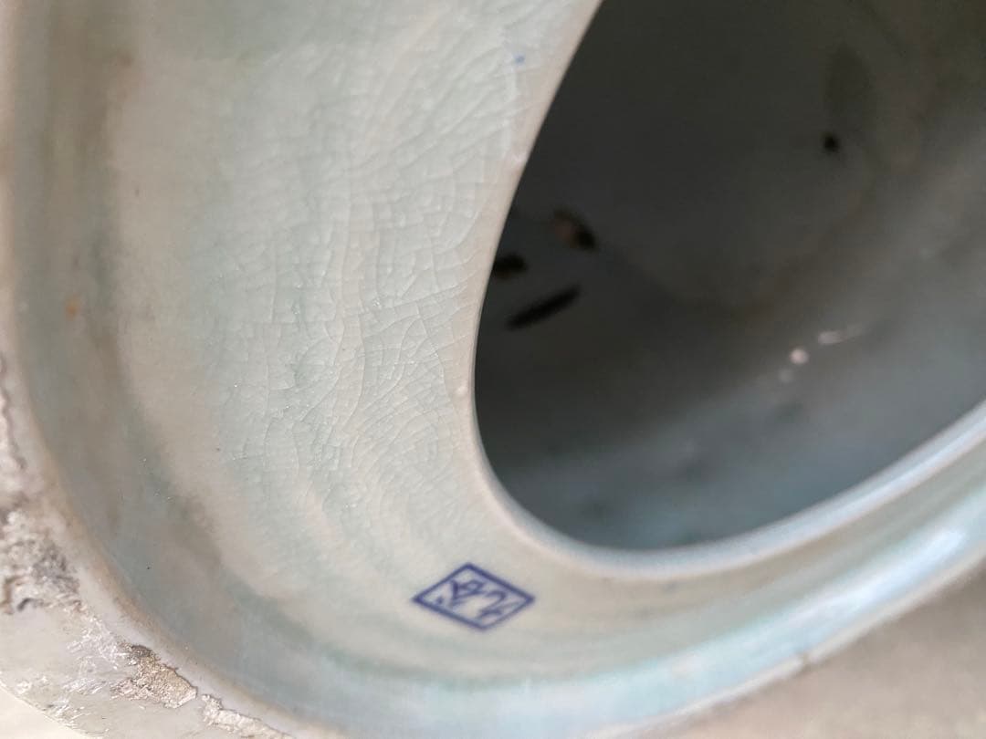 陶器　椅子　花台　ガーデンチェア　染付　山水風景　イス　フラワースタンド　 玄関