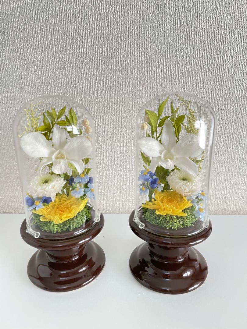 プリザーブドフラワーガラスドーム入り仏花　コンパクトサイズ　一対
