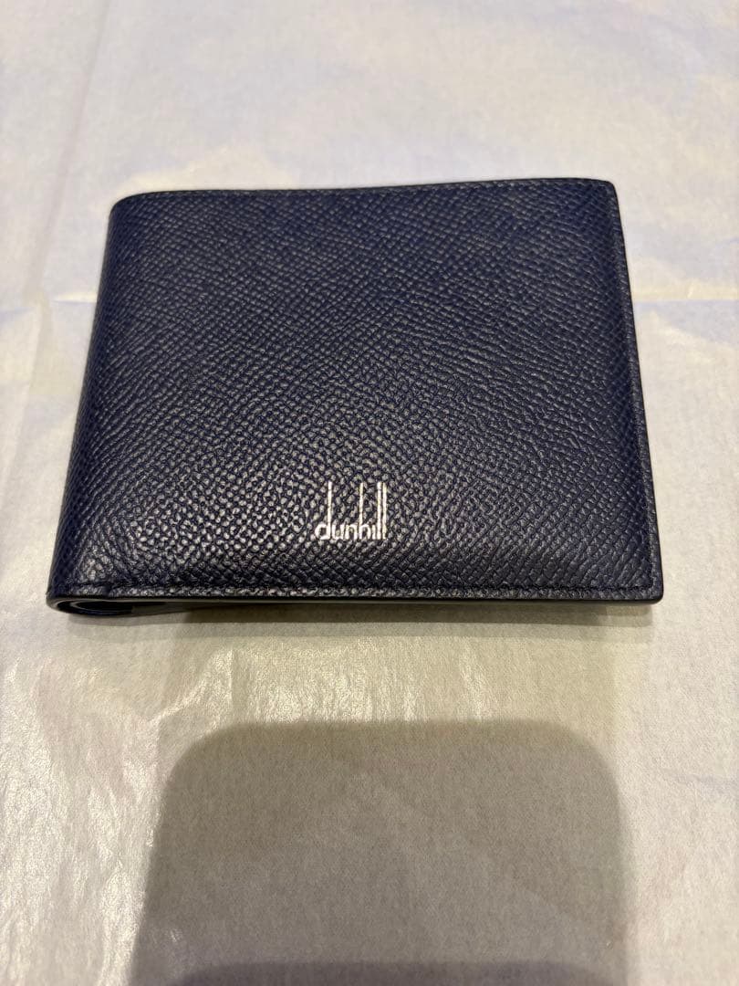 dunhill ネイビー ツートン　二つ折り財布　ケース付