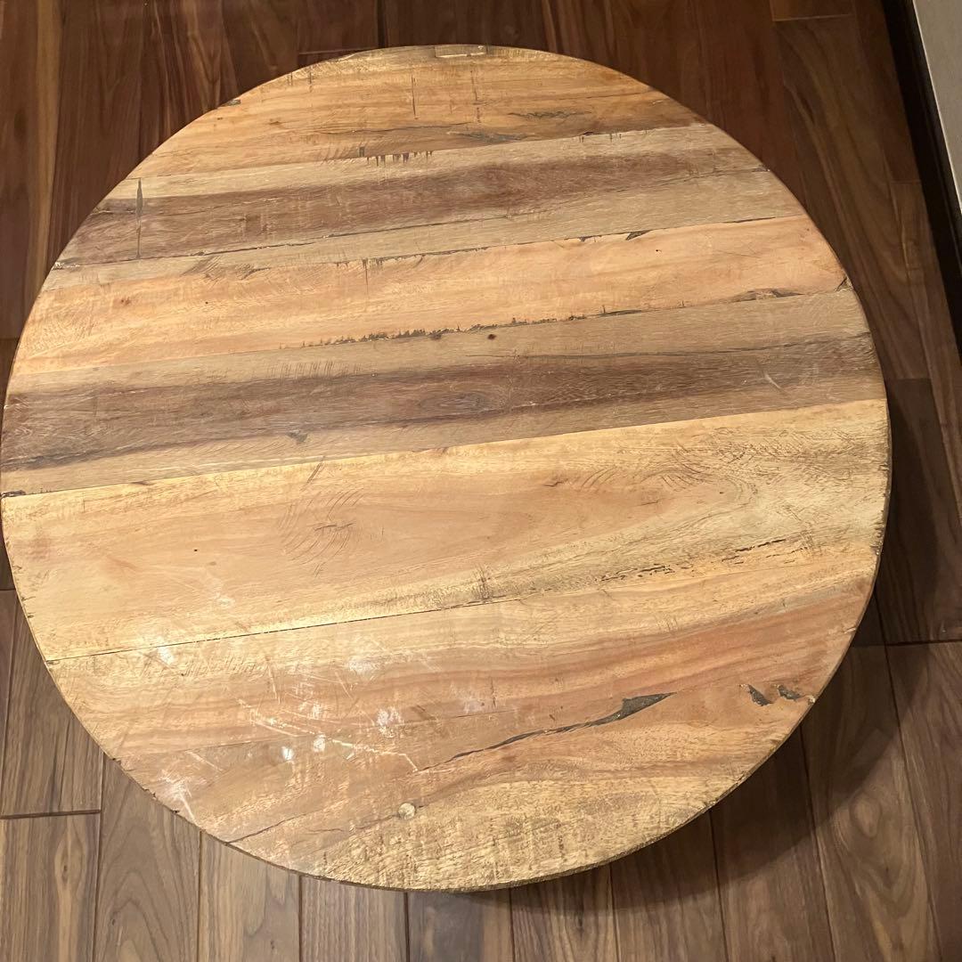 古材とアイアンのコーヒーテーブル ヴィンテージ風サイドテーブル 丸円型60cm