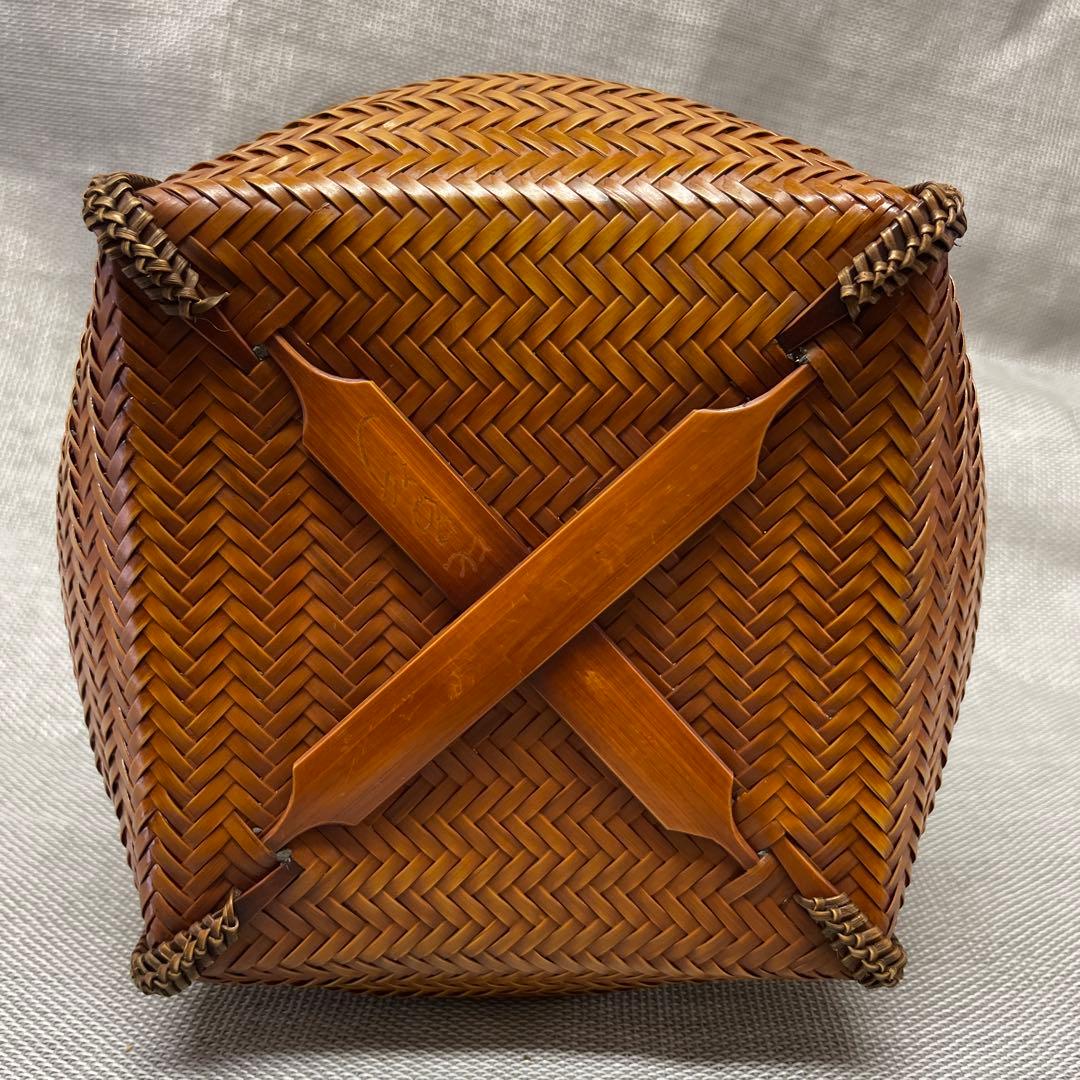 未使用　網代編み　炭斗　比呂行作　竹細工　伝統工芸品　茶道　茶道具