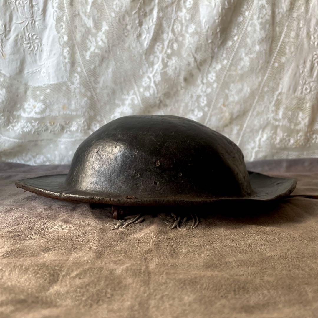 【希少】炭鉱夫帽子　レザーヘルメット　19世紀　フランスアンティーク　コレクター