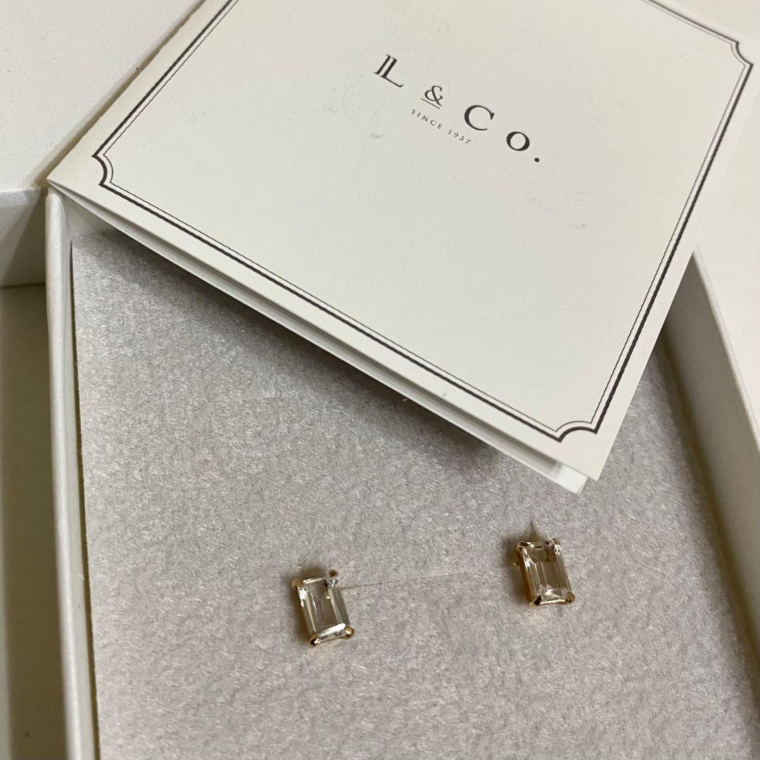 【新品】L&Co. K10 誕生石 スクエア スタッドピアス ホワイトトパーズ