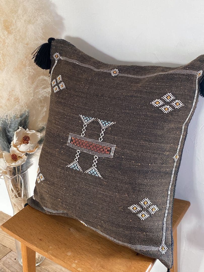 モロッコ製 カクタスシルク サブラ クッションカバー約52〜54×50cm