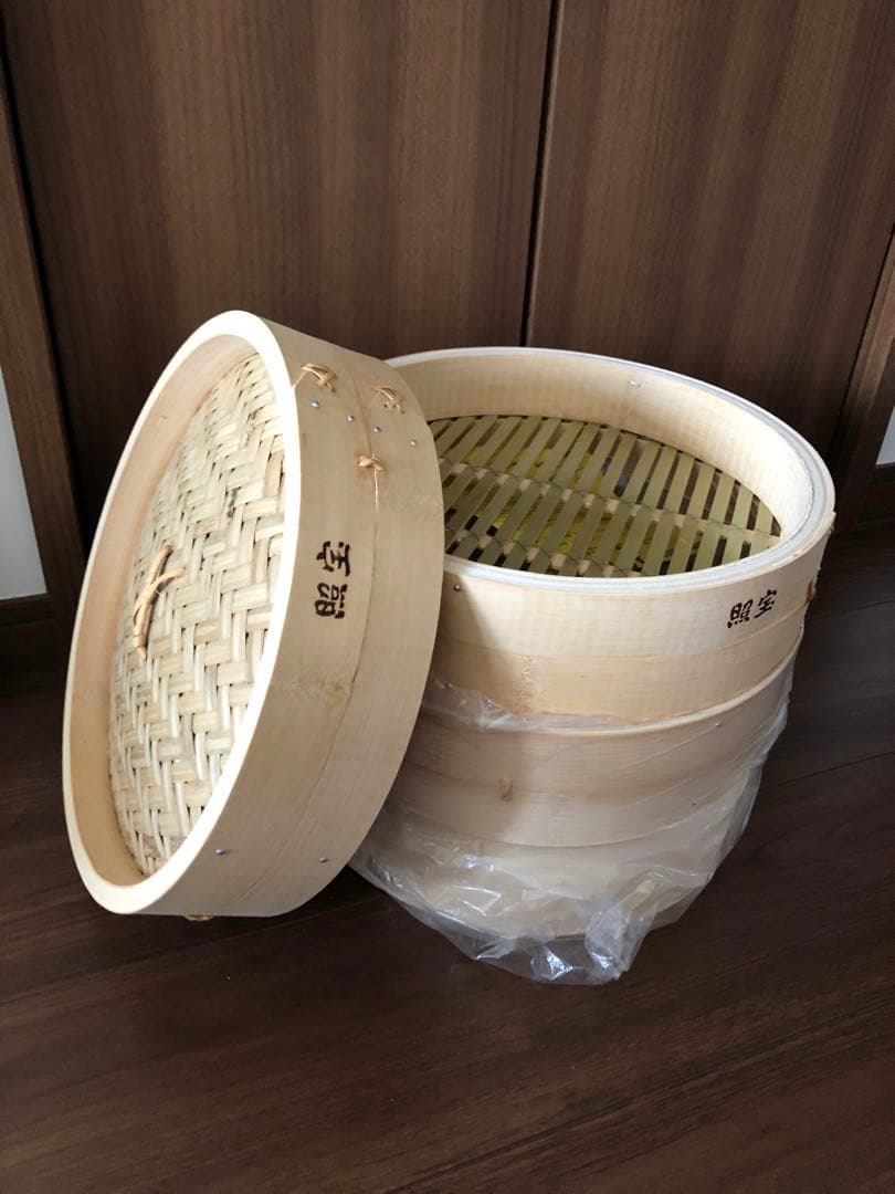 【照宝】竹製 せいろ　30㎝　3段＋蓋　蒸し器 説明書付き
