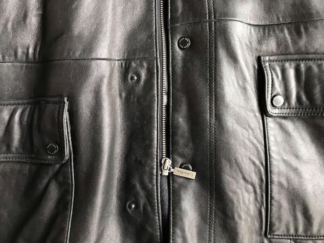 カルバンクライン ラムレザージャケット コートジャケット ロング丈 本革 黒XL