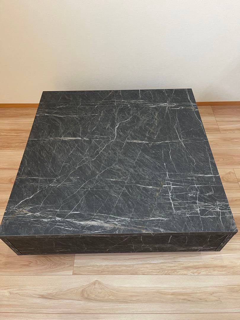 LOWYA　大理石柄ローテーブル　ブラック
