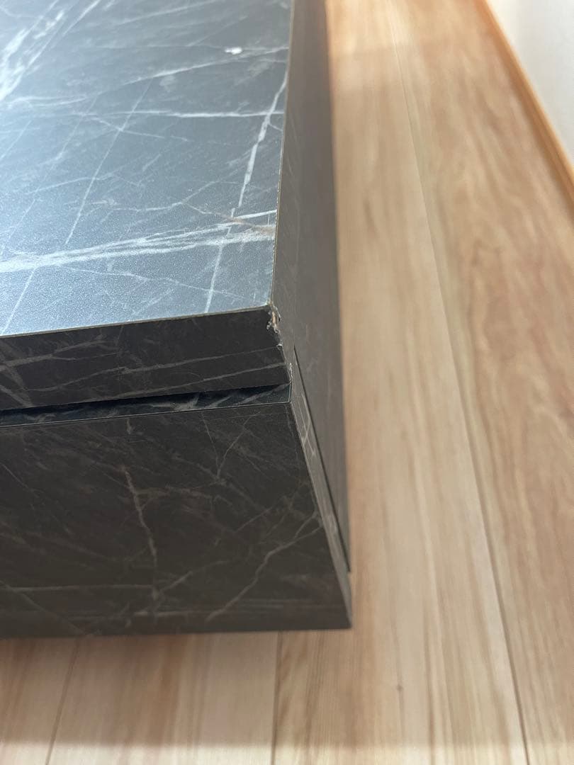 LOWYA　大理石柄ローテーブル　ブラック