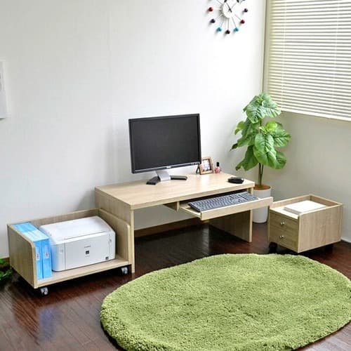 【新品・送料無料】パソコンデスク ロータイプ 90幅 オーク デスクセット