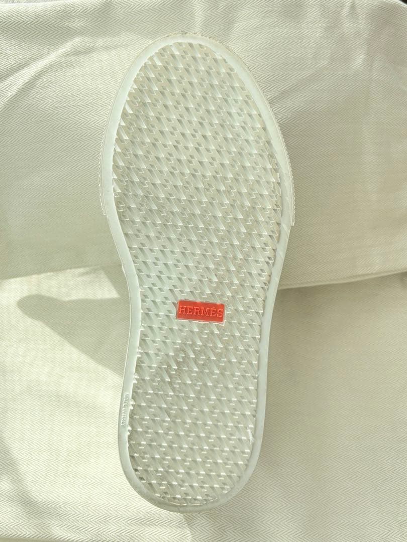 36.5 HERMES ホワイトレザー ローファー モカシン　ケリー　金具