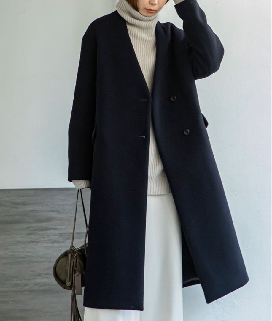 Noble定価53,900円 カシミヤ混MTRチェスターディテールVカラーコート