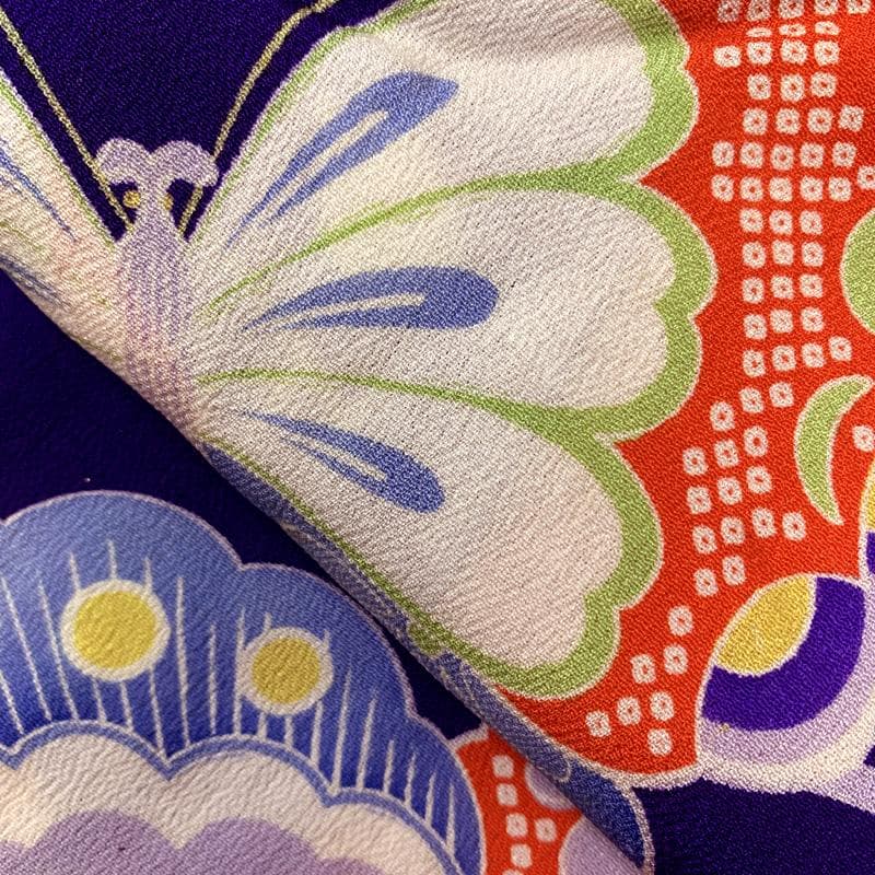 601ag8□七五三 三歳 アンティーク女児 着物&兵児帯 蝶 花□状態良好