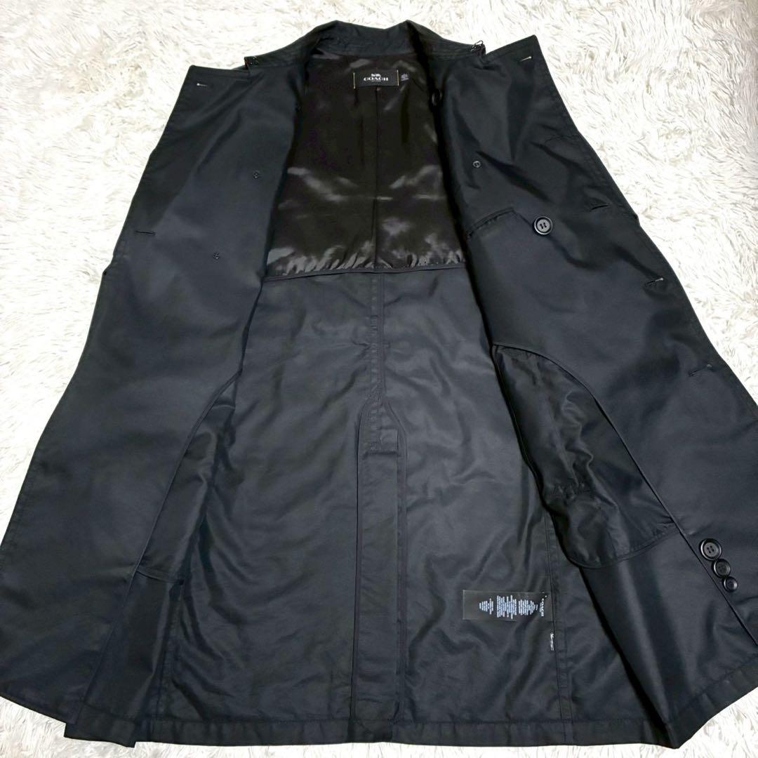 極美品/XL相当　COACH トレンチコート　ロング　ベルト　黒　チャーム　牛革