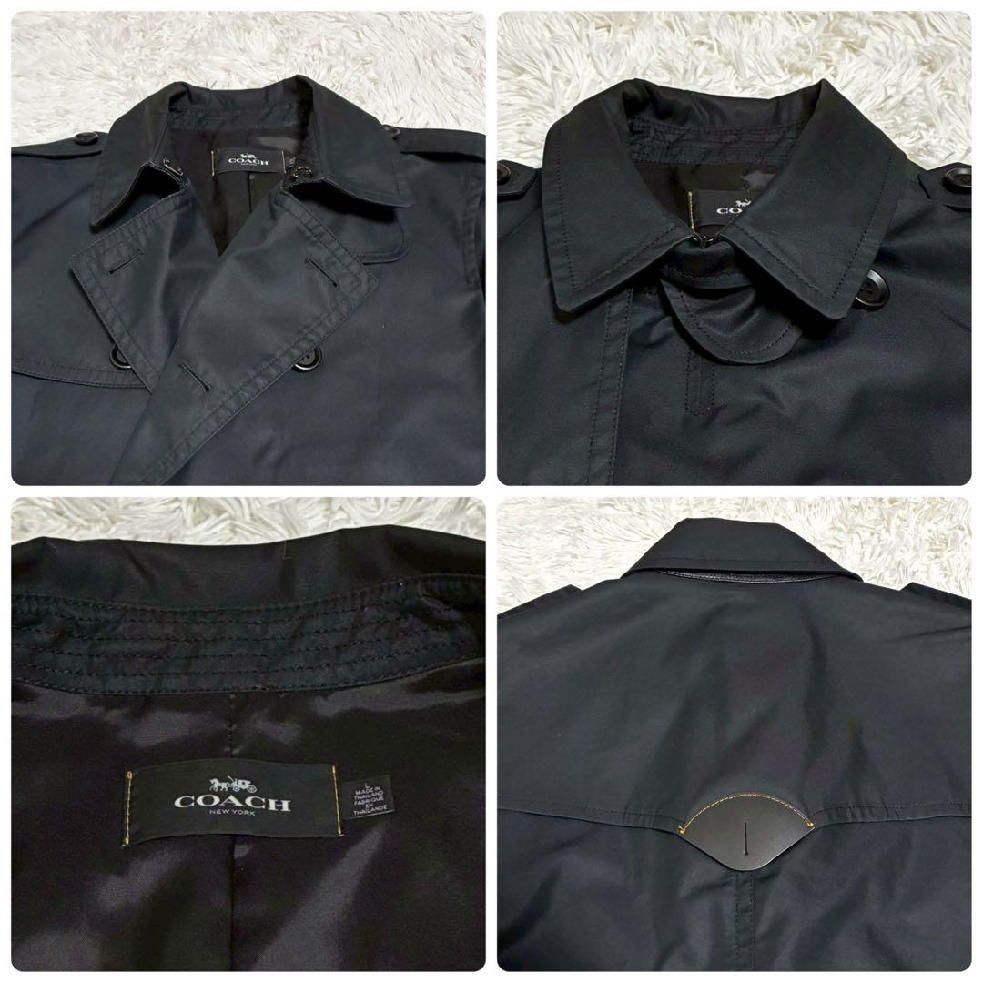 極美品/XL相当　COACH トレンチコート　ロング　ベルト　黒　チャーム　牛革