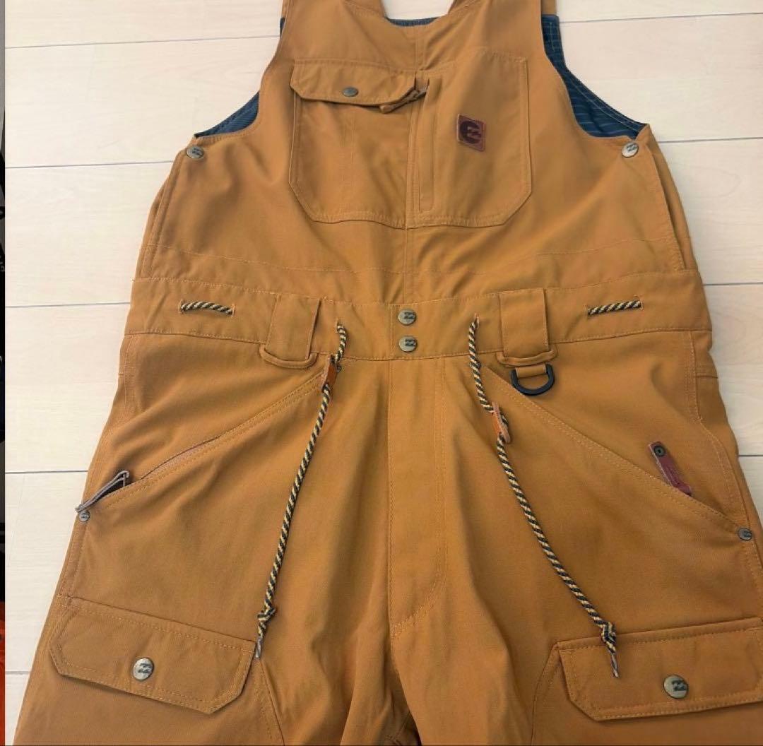 【美品】BILLABONG 上ネイビー ビブパンツ マスタード 上下セット M