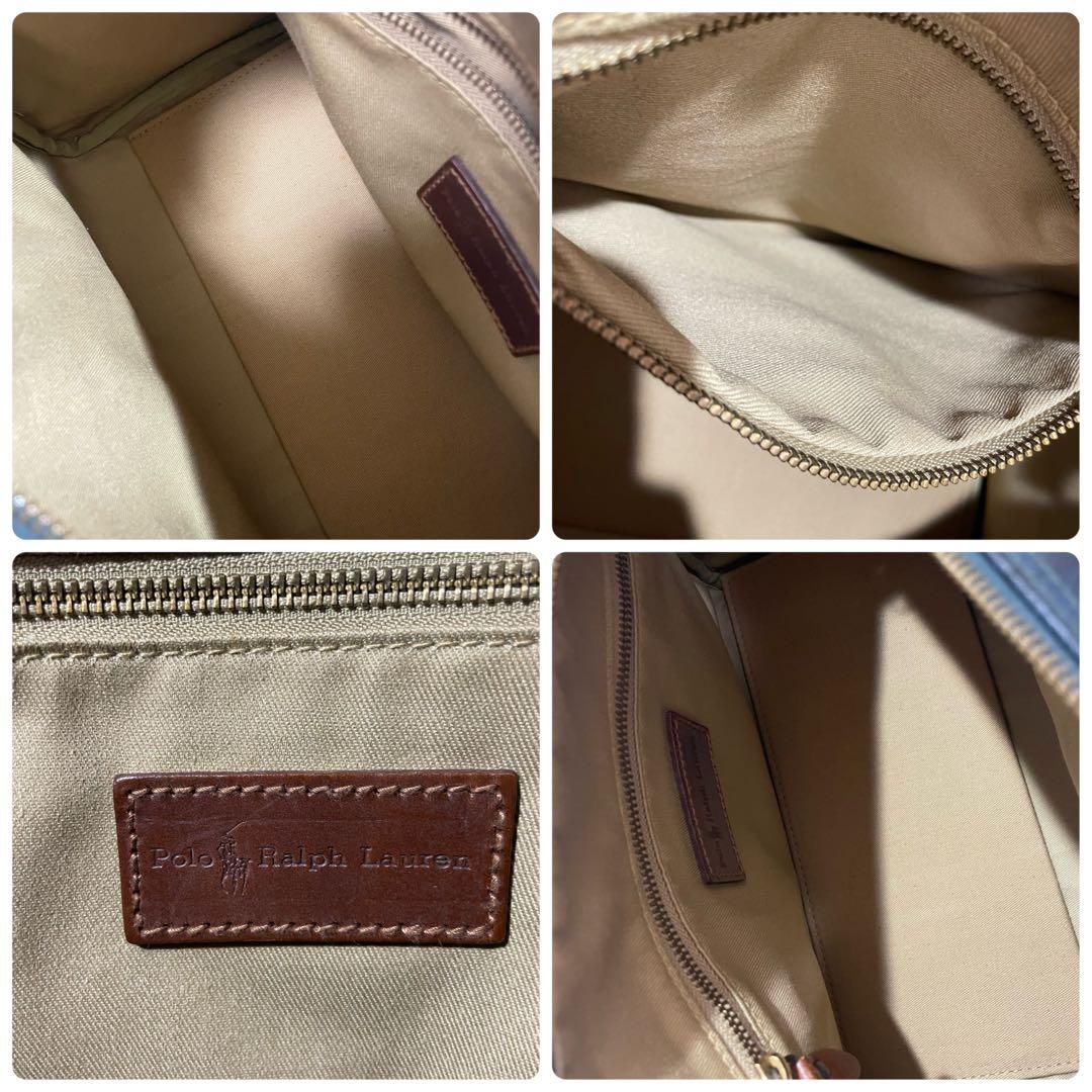 ポロラルフローレン ミニボストンバッグ PVC レザー チェック柄 美品