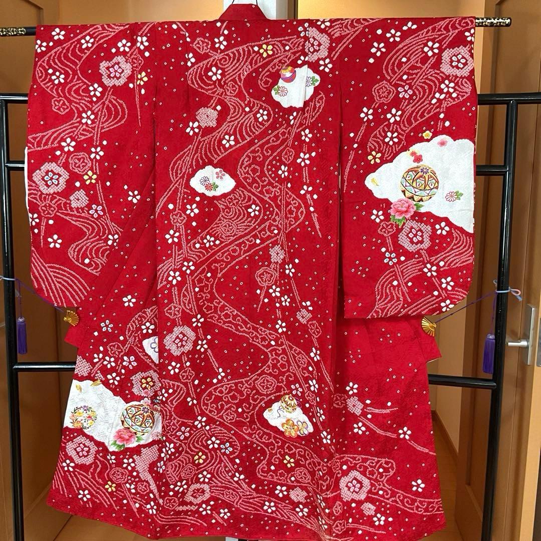 AmamaNo.5 七五三　7歳　　正絹着物セット　　本絞り