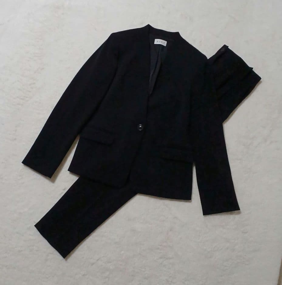 PLST プラステ ノーカラー ジャケット パンツ セットアップ Lブラック 黒