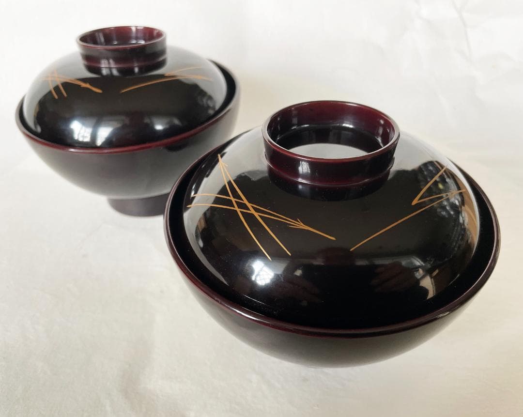 吸物椀 松葉蒔絵 溜内黒丸型高千才椀 黒塗 漆塗 5客 雑煮椀 おせち